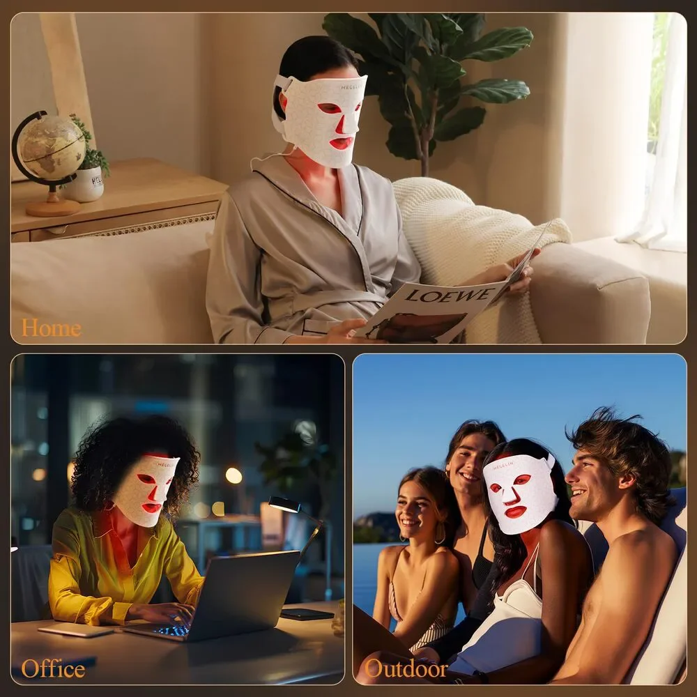 MEGELIN 7 Colors Led Light Therapy Facial Mask, Reduce Wrinkles, Infrared Light
